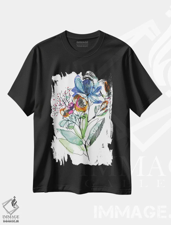 تیشرت مشکی طرح دار دسته گل، دکور معاصر اثر کایِنا بلانکا | immage.ir
