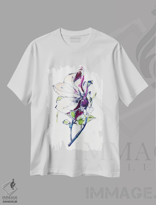 تیشرت سفید طرح دار طرح گل، دکور معاصر اثر کایِنا بلانکا | فروشگاه ایماژ