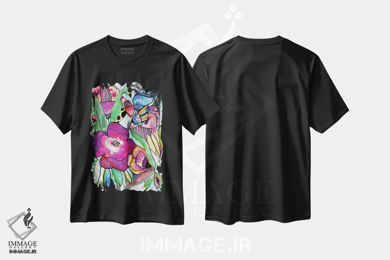 تیشرت مشکی طرح دار رویای گل، دکور معاصر اثر کایِنا بلانکا | فروشگاه ایماژ