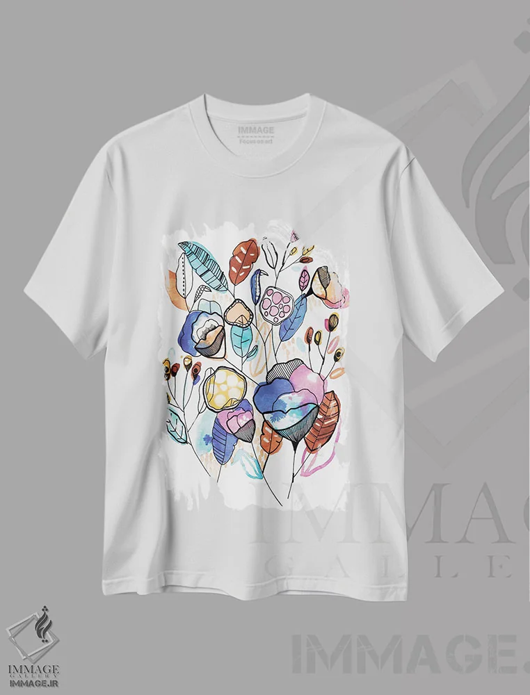 تیشرت سفید طرح دار دسته گل، آبستره اثر کایِنا بلانکا | immage.ir