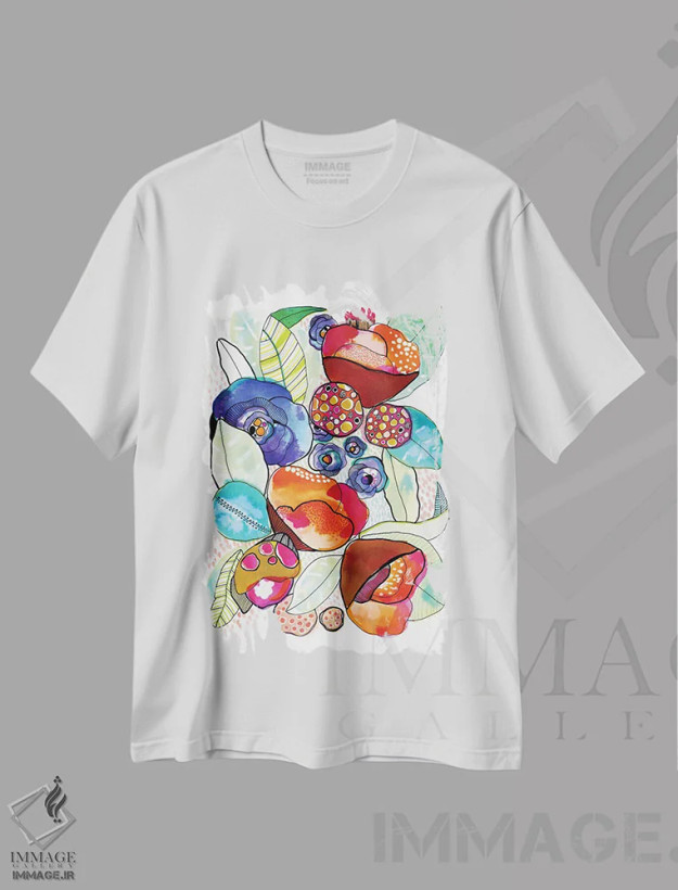 تیشرت سفید طرح دار شور و اشتیاق، آبستره اثر کایِنا بلانکا | فروشگاه ایماژ