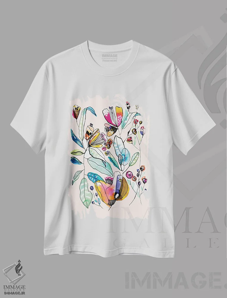 تیشرت سفید طرح دار گل های وحشی، آبستره اثر کایِنا بلانکا | immage.ir