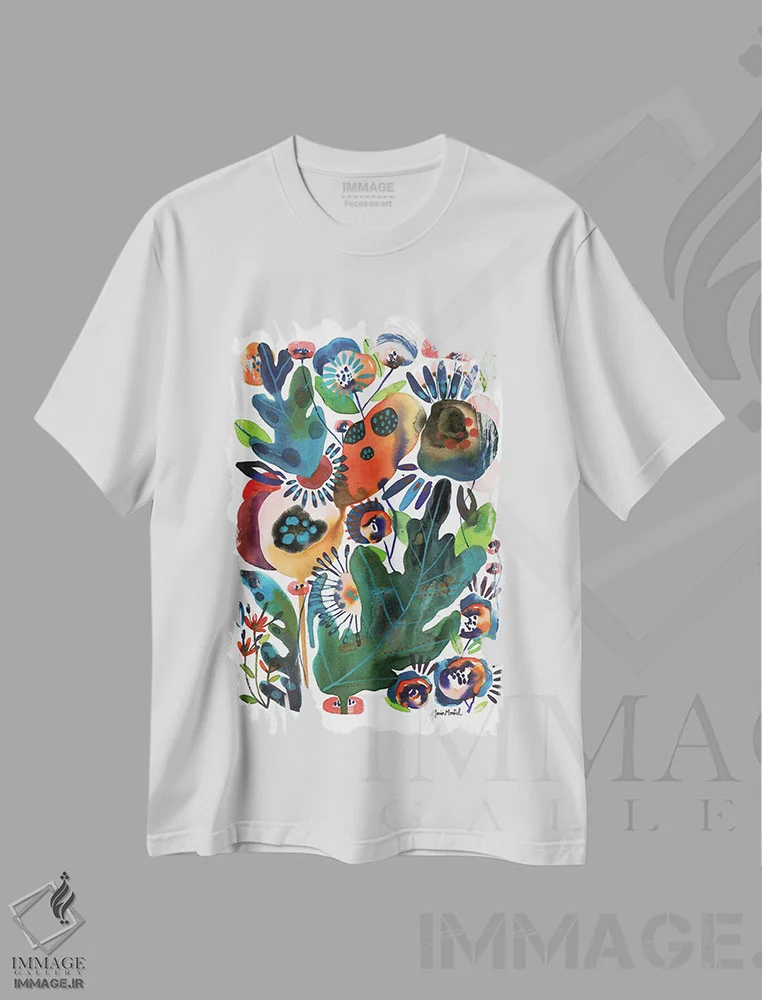 تیشرت سفید طرح دار باغ گیاهان دارویی، آبستره اثر کایِنا بلانکا | immage.ir