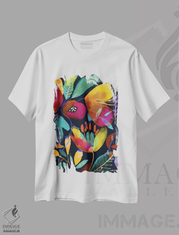 تیشرت سفید طرح دار طلایی، دکور بوهمی اثر کایِنا بلانکا | فروشگاه ایماژ
