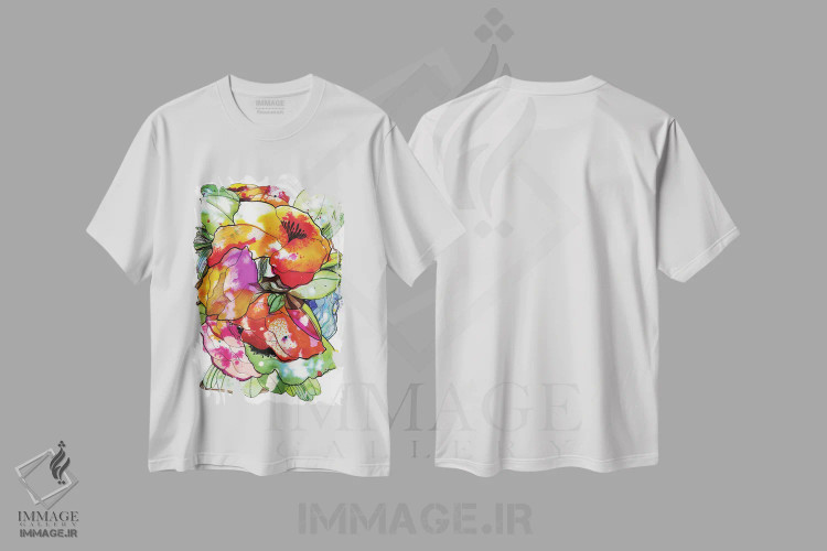 تیشرت سفید طرح دار گل های ارگانیک، دکور معاصر اثر کایِنا بلانکا | فروشگاه ایماژ