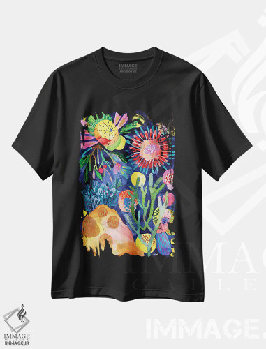 تیشرت مشکی طرح دار زندگی آبی، دکور ساحلی اثر کایِنا بلانکا | فروشگاه ایماژ