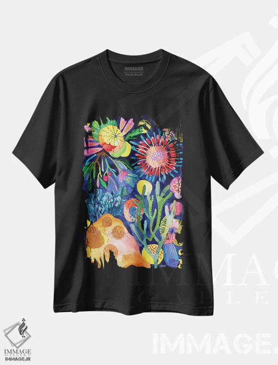 تیشرت مشکی طرح دار زندگی آبی، دکور ساحلی اثر کایِنا بلانکا | فروشگاه ایماژ