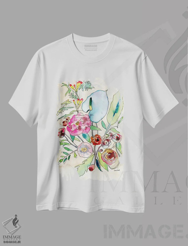 تیشرت سفید طرح دار طبیعت بی جان، دکور بوهمی اثر کایِنا بلانکا | فروشگاه ایماژ