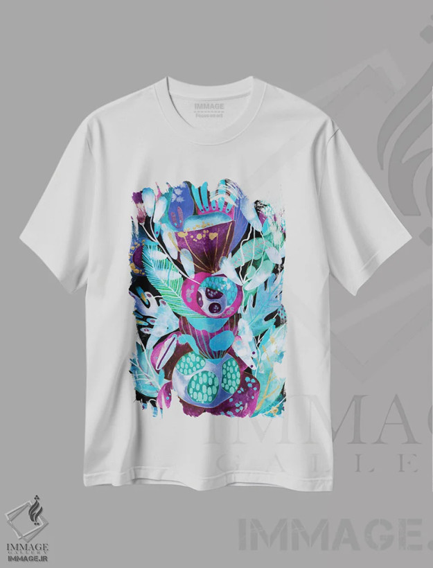 تیشرت سفید طرح دار جادوی آبی، دکور بوهمی اثر کایِنا بلانکا | فروشگاه ایماژ