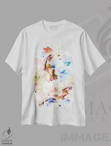 تیشرت سفید طرح دار ارکیده های روان گردان، آبستره اثر کایِنا بلانکا | فروشگاه ایماژ