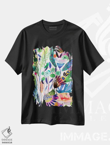 تیشرت مشکی طرح دار فرنلس، دکور بوهمی اثر کایِنا بلانکا | فروشگاه ایماژ