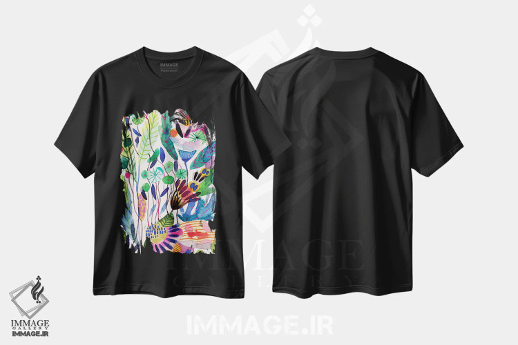 تیشرت مشکی طرح دار فرنلس، دکور بوهمی اثر کایِنا بلانکا | فروشگاه ایماژ
