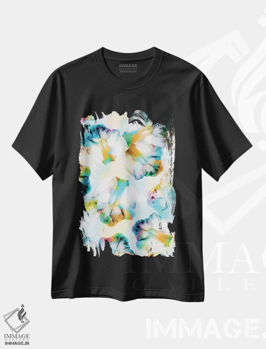 تیشرت مشکی طرح دار ارکیده های روان گردان فیروزه ای، آبستره اثر کایِنا بلانکا | فروشگاه ایماژ