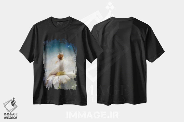 تیشرت مشکی طرح دار باغ ستاره باران، هنر دیجیتال اثر شارلوت بیرد | فروشگاه ایماژ