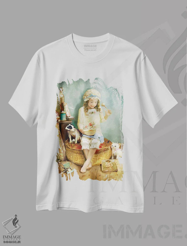 تیشرت سفید طرح دار خانم کوچولوی مفِت، هنر دیجیتال اثر شارلوت بیرد | فروشگاه ایماژ