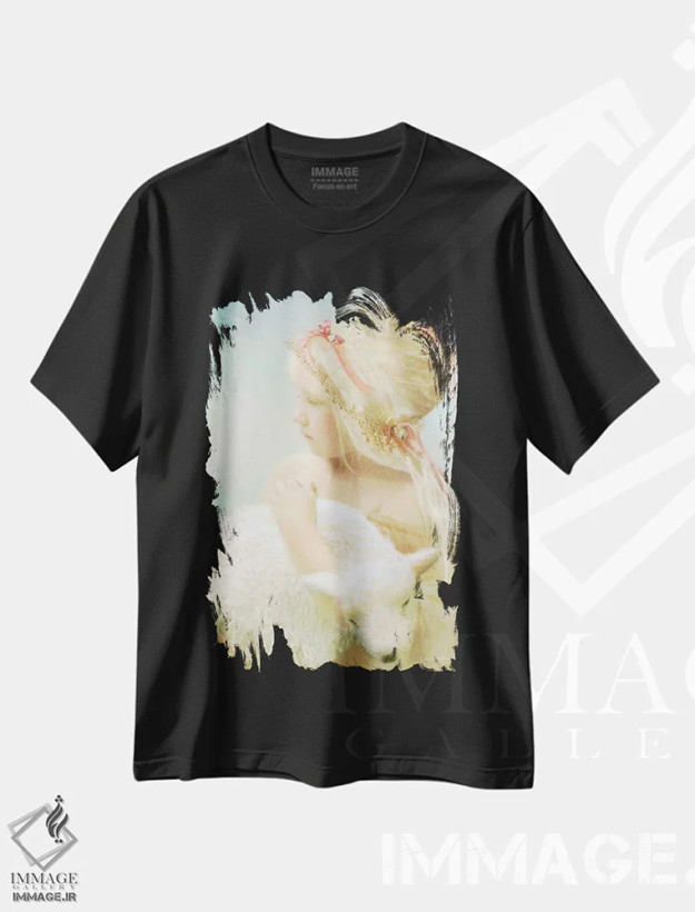 تیشرت مشکی طرح دار مری یک برهٔ کوچک داشت، هنر دیجیتال اثر شارلوت بیرد | فروشگاه ایماژ