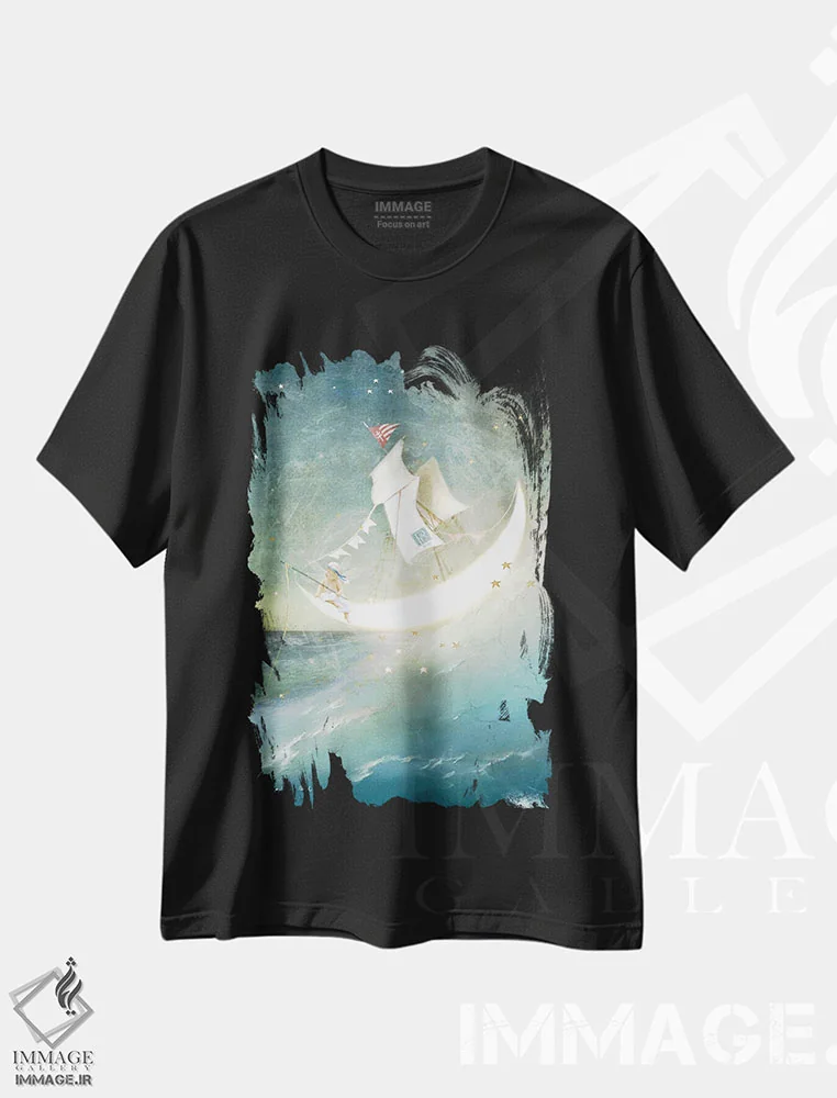 تیشرت مشکی طرح دار قایق ماه، هنر دیجیتال اثر شارلوت بیرد | immage.ir