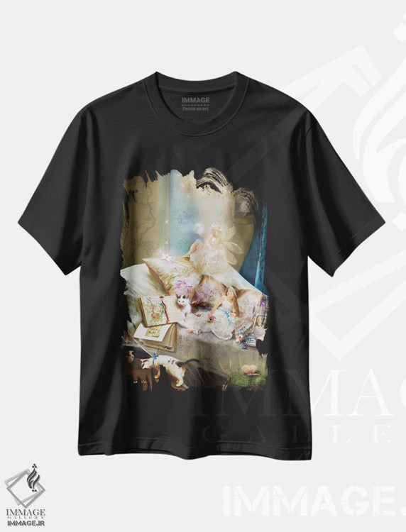 تیشرت مشکی طرح دار گربه کوچولو گربه کوچولو، هنر دیجیتال اثر شارلوت بیرد | فروشگاه ایماژ