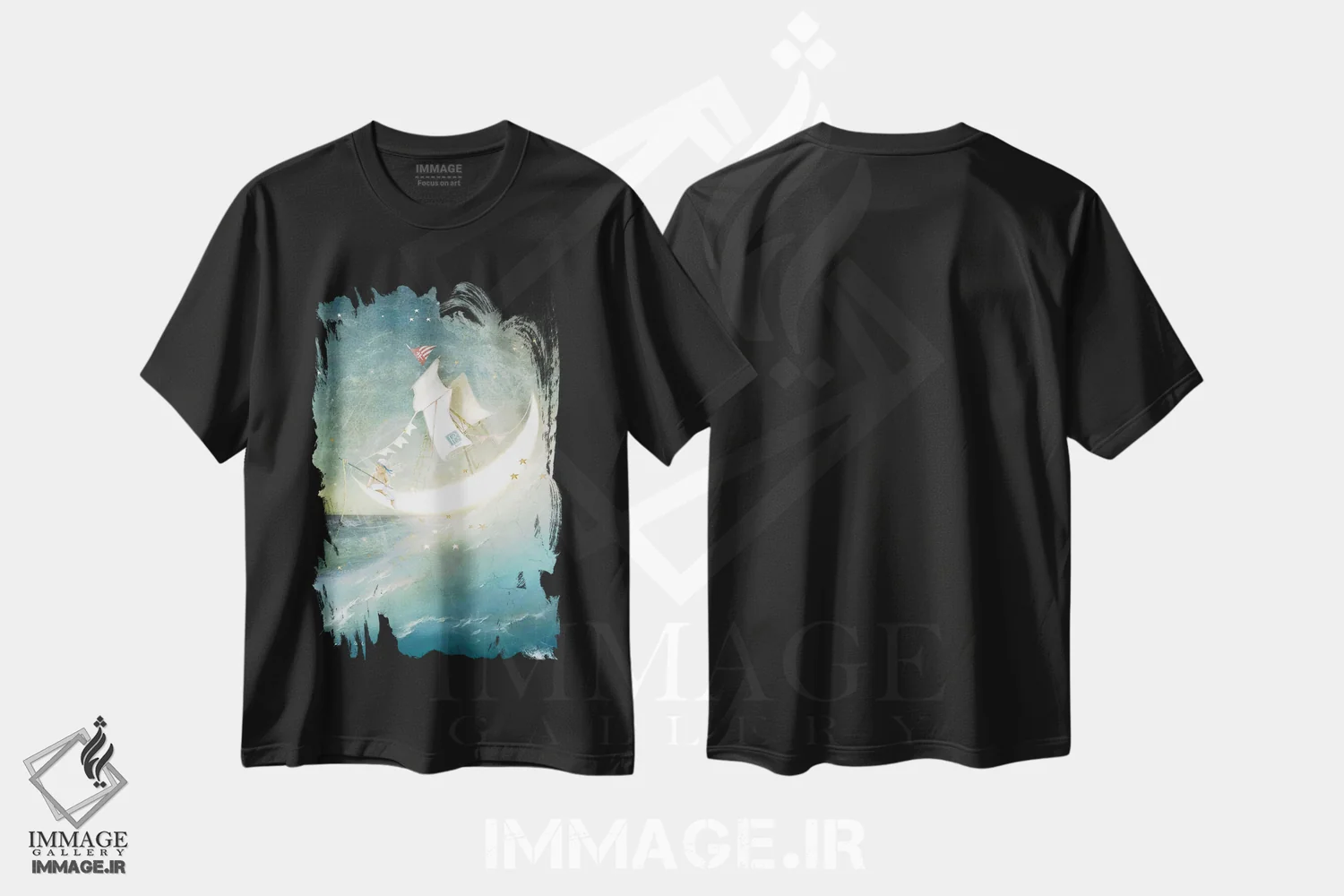 تیشرت مشکی طرح دار قایق ماه، هنر دیجیتال اثر شارلوت بیرد | immage.ir