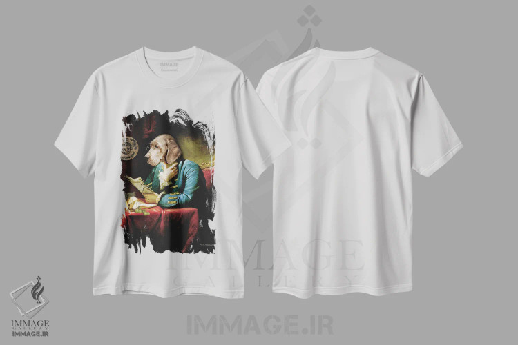 تیشرت سفید طرح دار کتابخانه، هنر دیجیتال اثر شارلوت بیرد | فروشگاه ایماژ