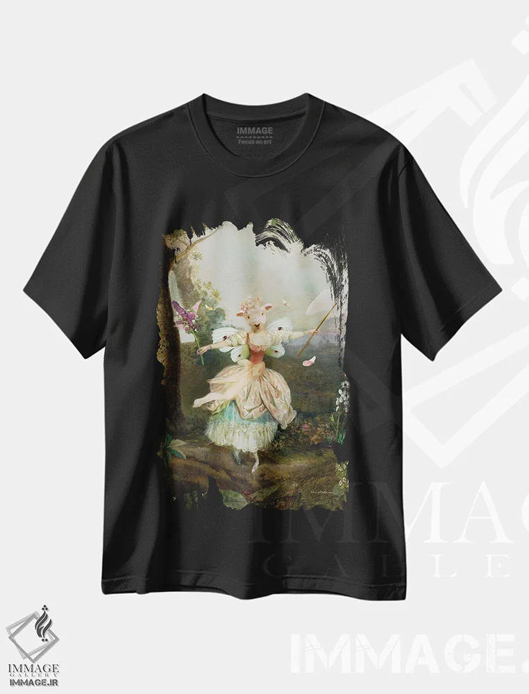 تیشرت مشکی طرح دار برهٔ کوچولوی بو، هنر دیجیتال اثر شارلوت بیرد | فروشگاه ایماژ