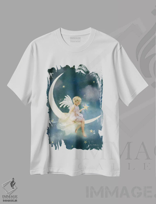 تیشرت سفید طرح دار فرشتهٔ رؤیاها و آرزوها، هنر دیجیتال اثر شارلوت بیرد | فروشگاه ایماژ