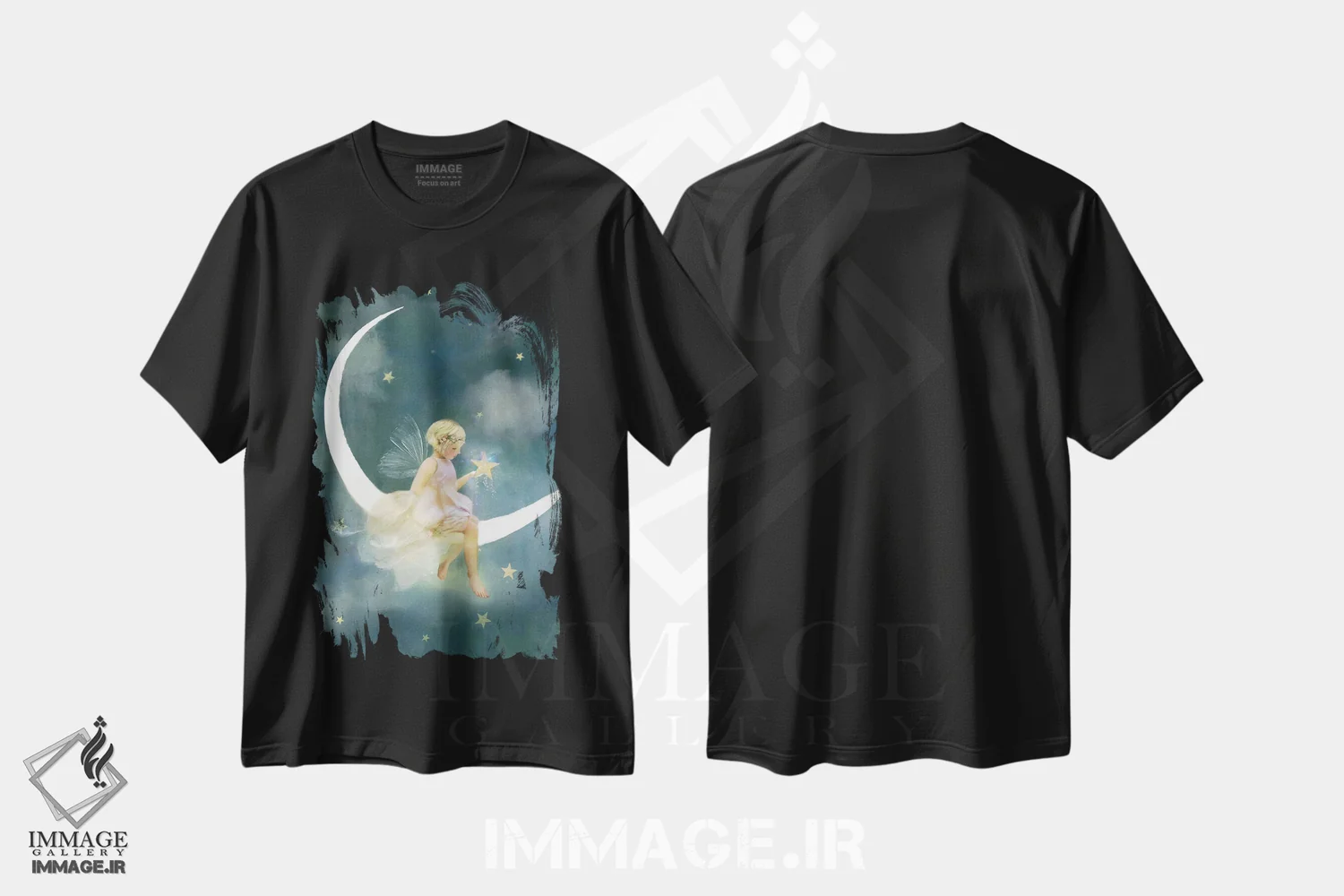 تیشرت مشکی طرح دار پری رؤیاها و آرزوها، هنر دیجیتال اثر شارلوت بیرد | immage.ir