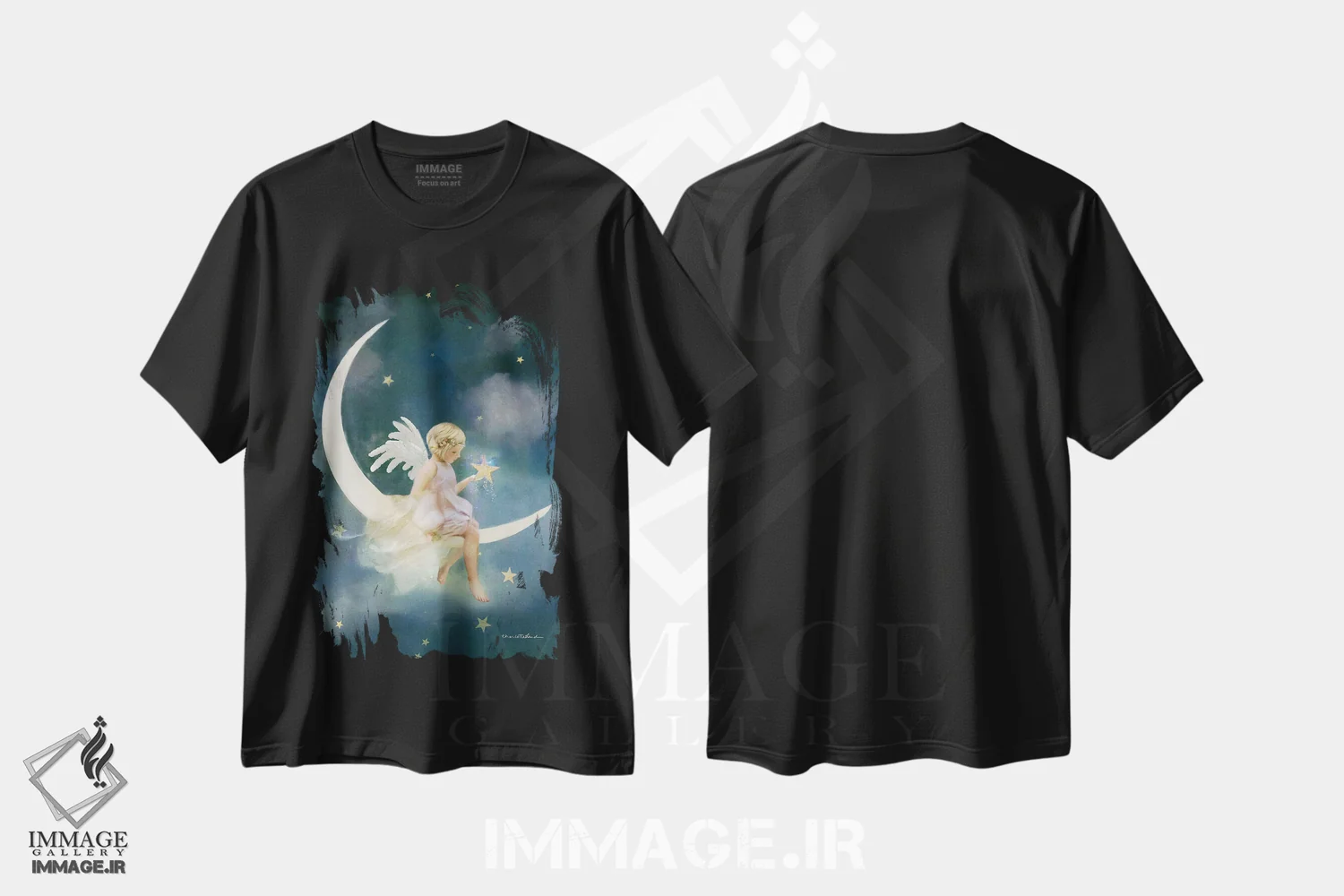 تیشرت مشکی طرح دار فرشتهٔ رؤیاها و آرزوها، هنر دیجیتال اثر شارلوت بیرد | immage.ir