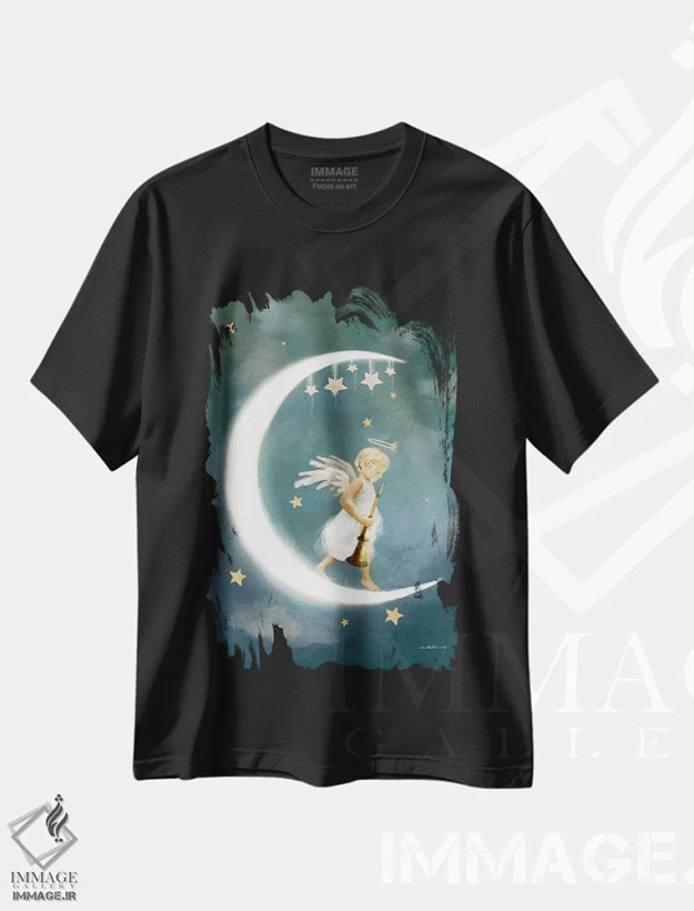 تیشرت مشکی طرح دار فرشتهٔ دوستی، هنر دیجیتال اثر شارلوت بیرد | فروشگاه ایماژ