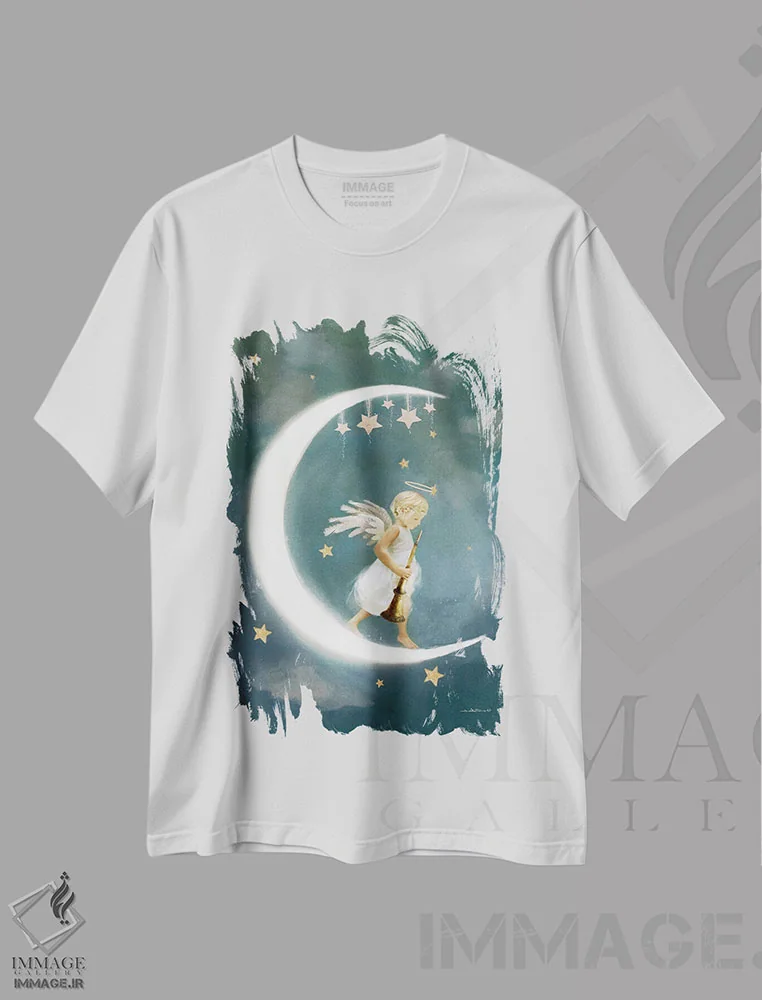 تیشرت سفید طرح دار فرشتهٔ دوستی، هنر دیجیتال اثر شارلوت بیرد | immage.ir