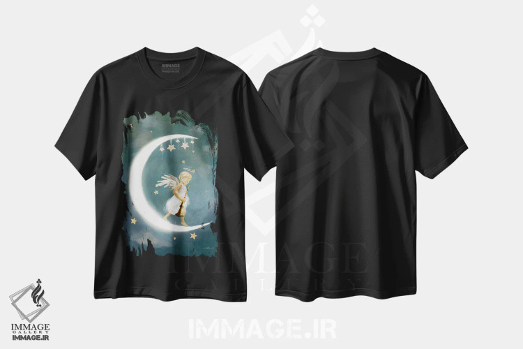 تیشرت مشکی طرح دار فرشتهٔ دوستی، هنر دیجیتال اثر شارلوت بیرد | فروشگاه ایماژ