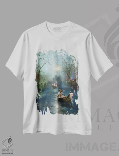 تیشرت سفید طرح دار بر فراز دریاچهٔ زمستانی، هنر دیجیتال اثر شارلوت بیرد | فروشگاه ایماژ
