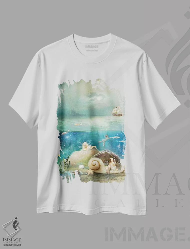 تیشرت سفید طرح دار بچه های آب، هنر دیجیتال اثر شارلوت بیرد | فروشگاه ایماژ