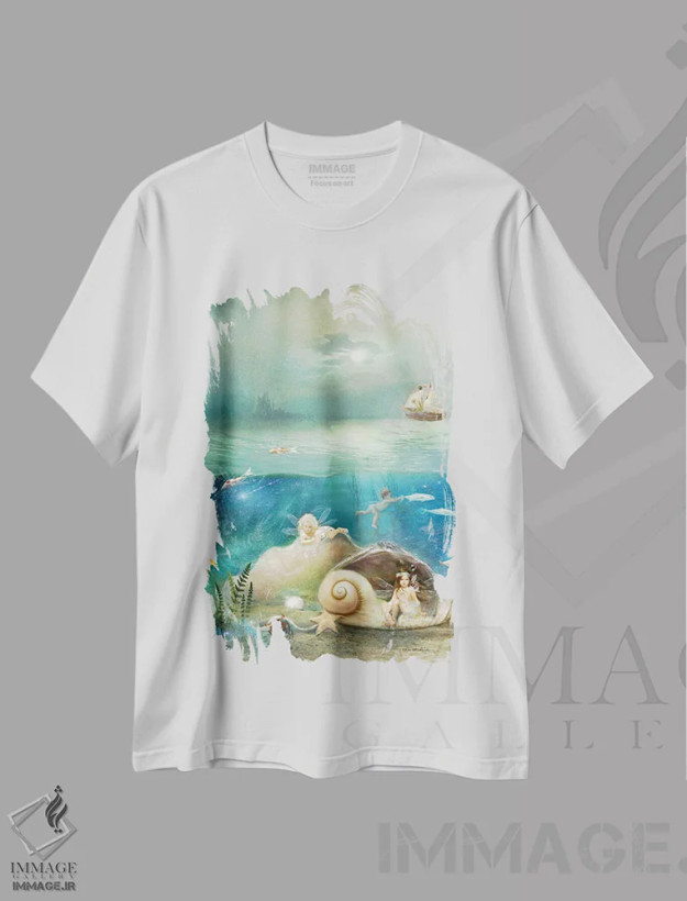 تیشرت سفید طرح دار بچه های آب، هنر دیجیتال اثر شارلوت بیرد | فروشگاه ایماژ