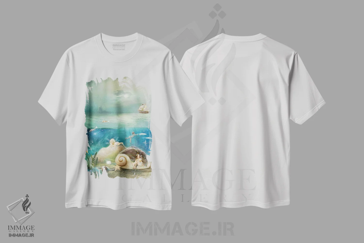 تیشرت سفید طرح دار بچه های آب، هنر دیجیتال اثر شارلوت بیرد | فروشگاه ایماژ