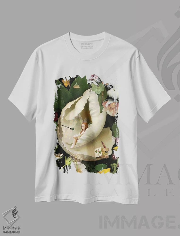 تیشرت سفید طرح دار مخفی گاه، هنر دیجیتال اثر شارلوت بیرد | فروشگاه ایماژ