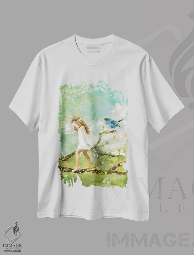 تیشرت سفید طرح دار بیداری های بهار، هنر دیجیتال اثر شارلوت بیرد | فروشگاه ایماژ