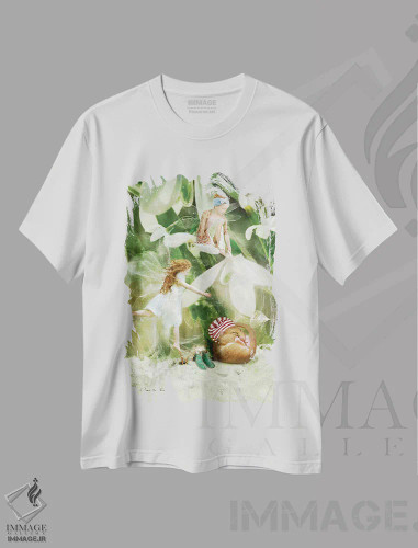 تیشرت سفید طرح دار تماس بیدارباش، هنر دیجیتال اثر شارلوت بیرد | فروشگاه ایماژ