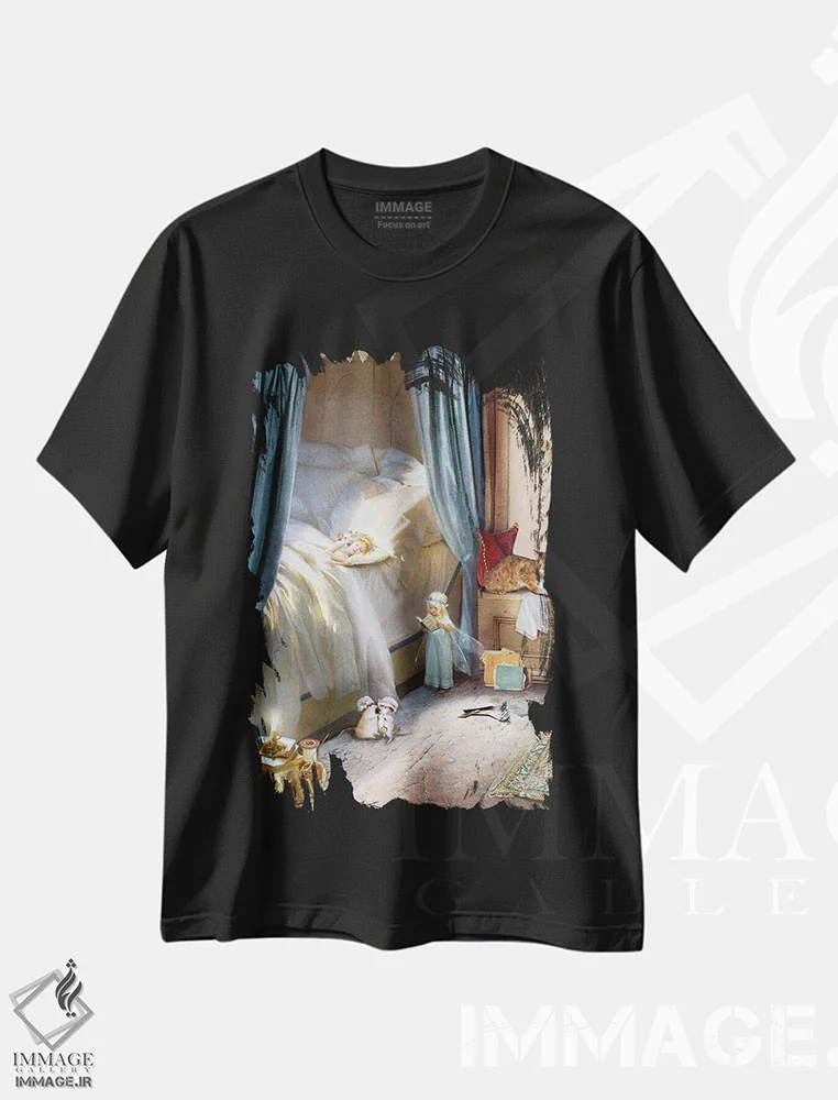 تیشرت مشکی طرح دار قصهٔ قبل از خواب، هنر دیجیتال اثر شارلوت بیرد | فروشگاه ایماژ