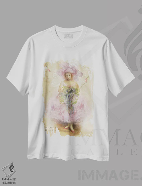 تیشرت سفید طرح دار رز اسطوخودوس، هنر دیجیتال اثر شارلوت بیرد | فروشگاه ایماژ
