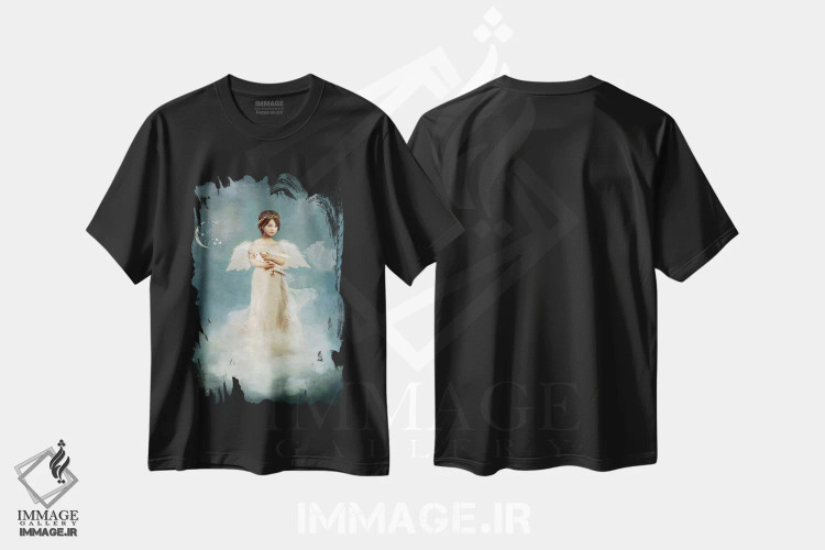 تیشرت مشکی طرح دار فرشتهٔ عشق حقیقی، هنر دیجیتال اثر شارلوت بیرد | immage.ir