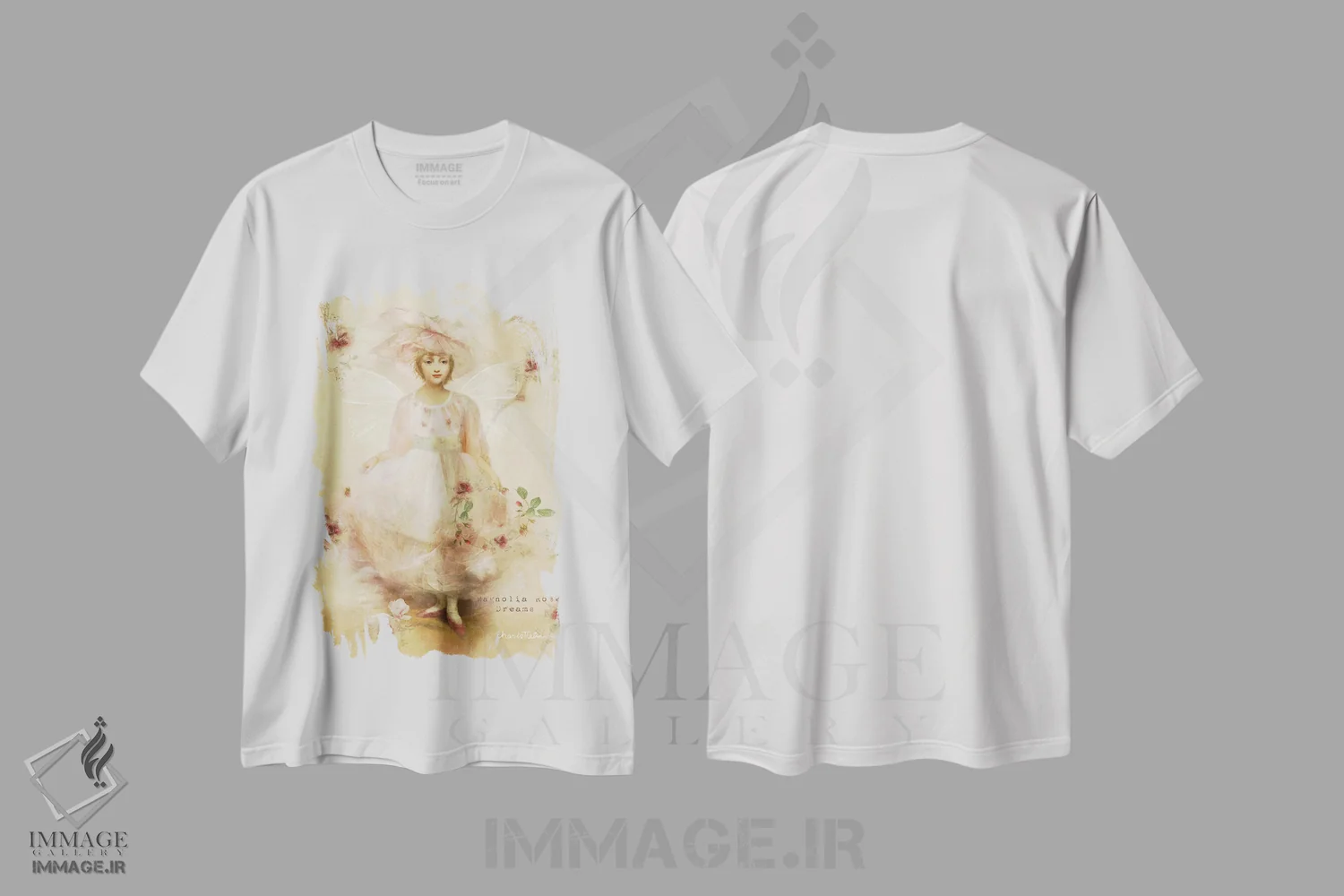 تیشرت سفید طرح دار رز ماگنولیا، هنر دیجیتال اثر شارلوت بیرد | immage.ir