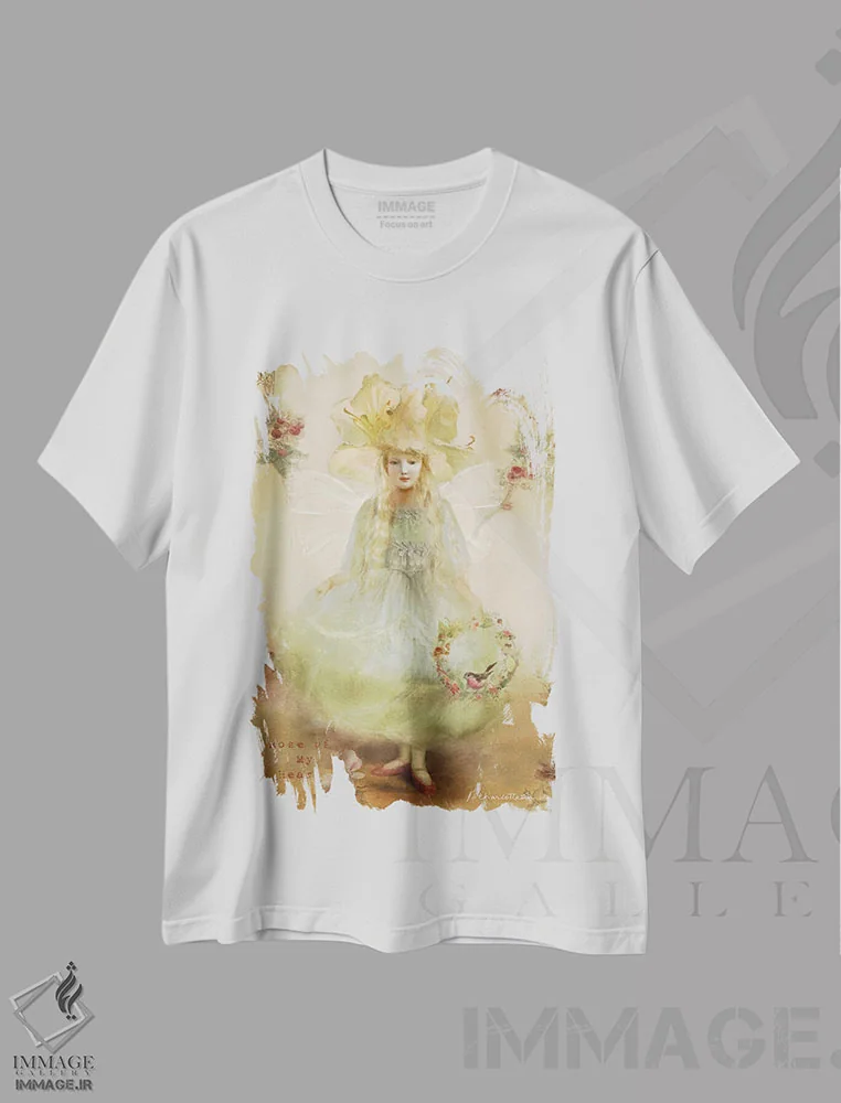 تیشرت سفید طرح دار رز قلب من، هنر دیجیتال اثر شارلوت بیرد | immage.ir