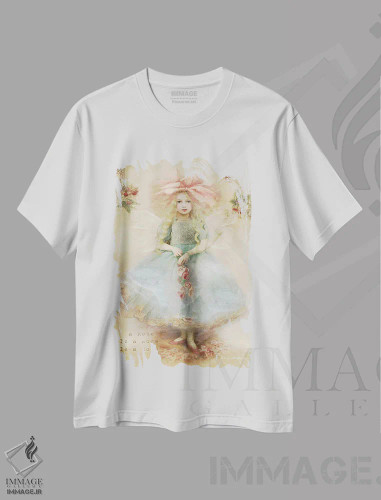 تیشرت سفید طرح دار پری گلبرگ رز، هنر دیجیتال اثر شارلوت بیرد | فروشگاه ایماژ