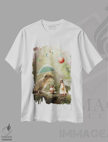 تیشرت سفید طرح دار تولدت مبارک، هنر دیجیتال اثر شارلوت بیرد | فروشگاه ایماژ