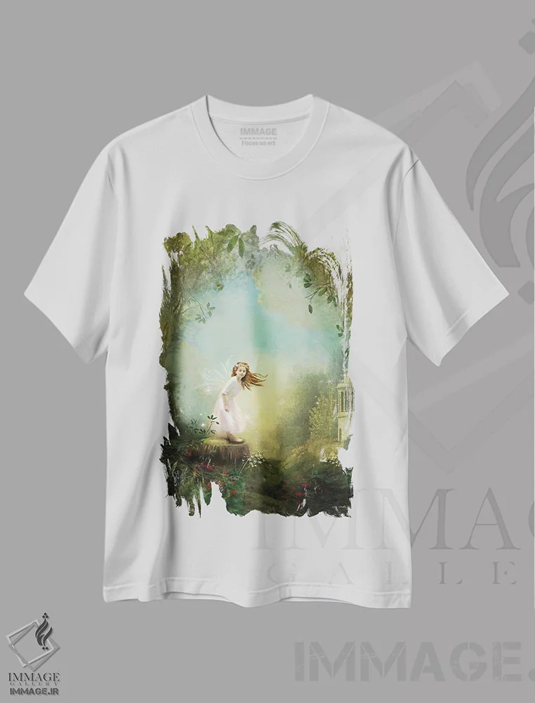 تیشرت سفید طرح دار روزی روزگاری، هنر دیجیتال اثر شارلوت بیرد | فروشگاه ایماژ