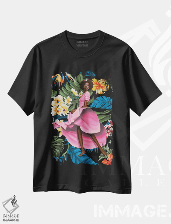تیشرت مشکی طرح دار رز جنگلی، هنر آمریکایی آفریقایی تبار اثر کریستین بییر | فروشگاه ایماژ