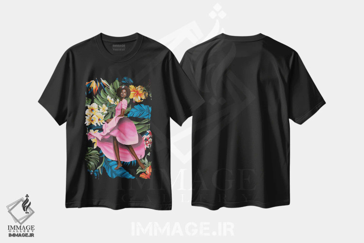 تیشرت مشکی طرح دار رز جنگلی، هنر آمریکایی آفریقایی تبار اثر کریستین بییر | فروشگاه ایماژ