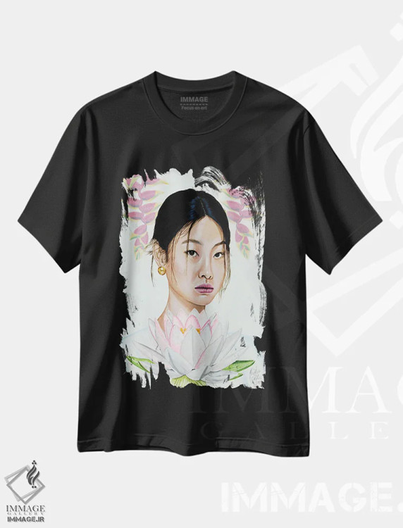 تیشرت مشکی طرح دار چشم های باز شده، دکور آسیایی اثر کریستین بییر | فروشگاه ایماژ