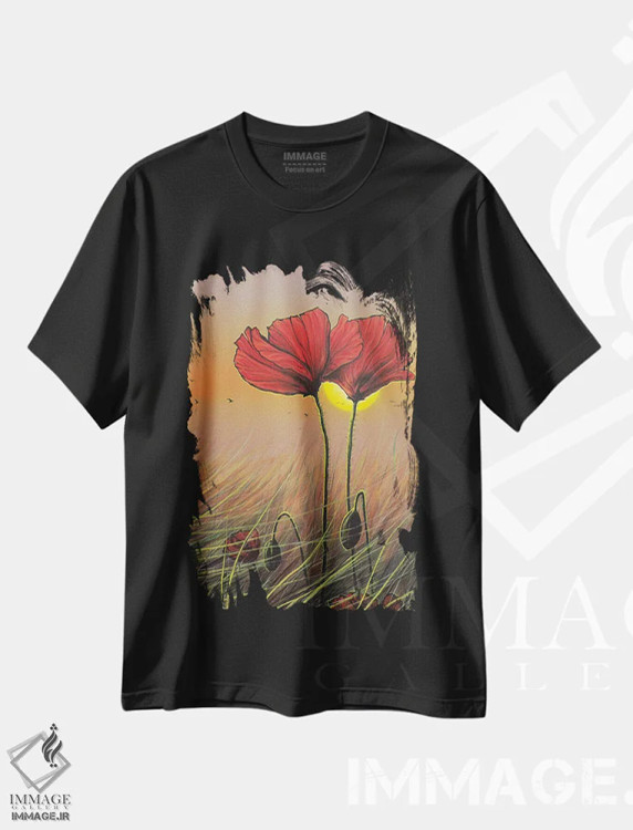 تیشرت مشکی طرح دار گل های سرخ، هنر فاخر معاصر اثر کالر بای فلیکز | immage.ir